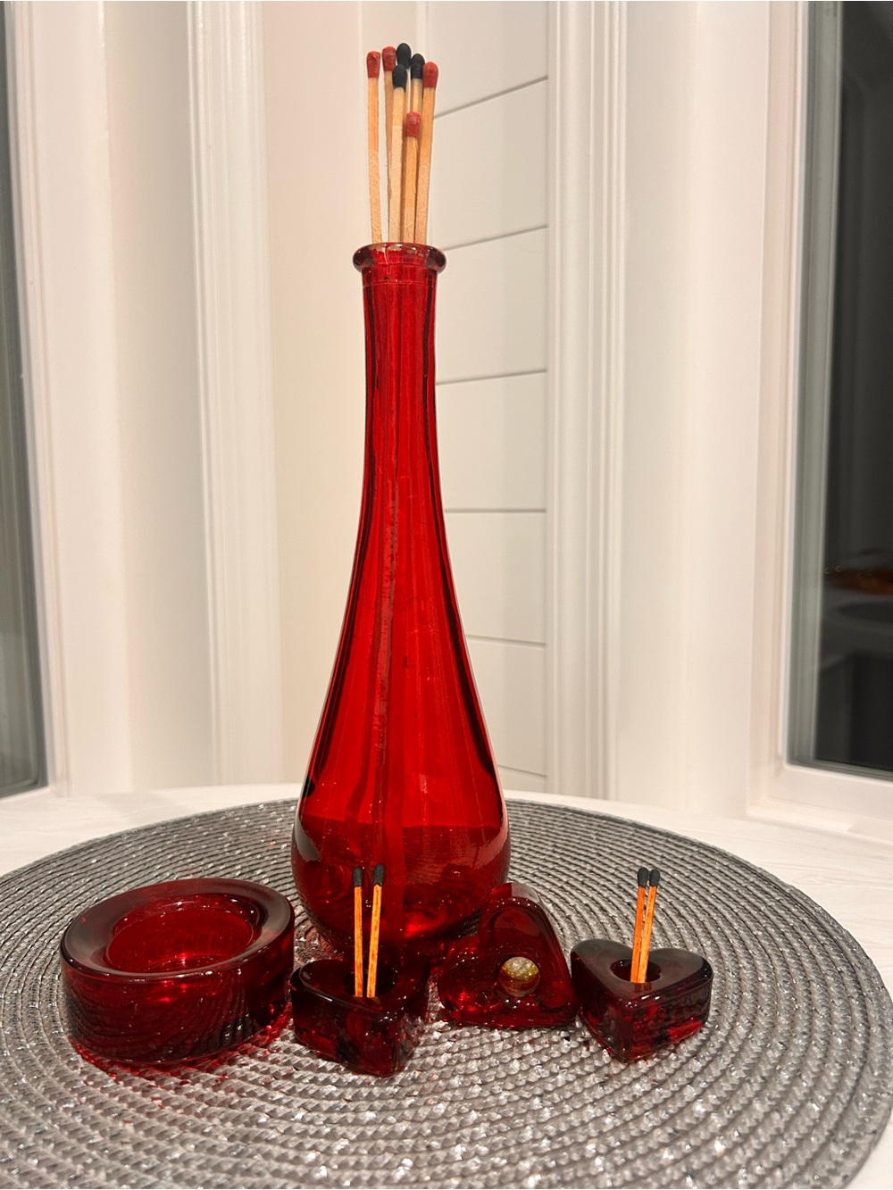 RESTYLE Ruby Red Glass teardrop vase vessel paperweight votive matchstick holder